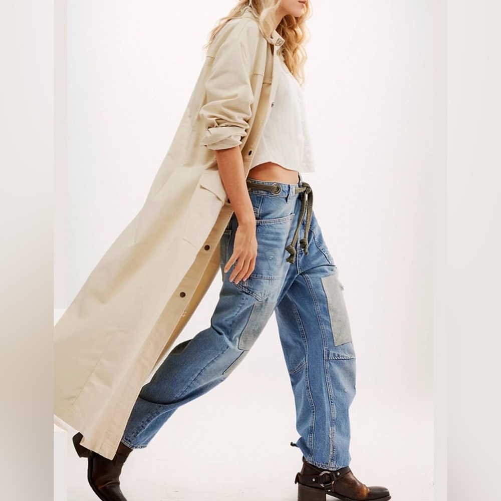 Free People Light Blue Patchwork Wide Leg Jeans
